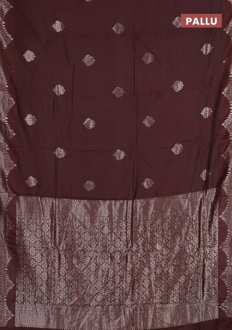 Semi Chanderi Silk Cotton Saree Coffee Brown With Alllover Zari Woven Buttas And Zari Woven Border With Buttas And Brocade Design For Women - Indya