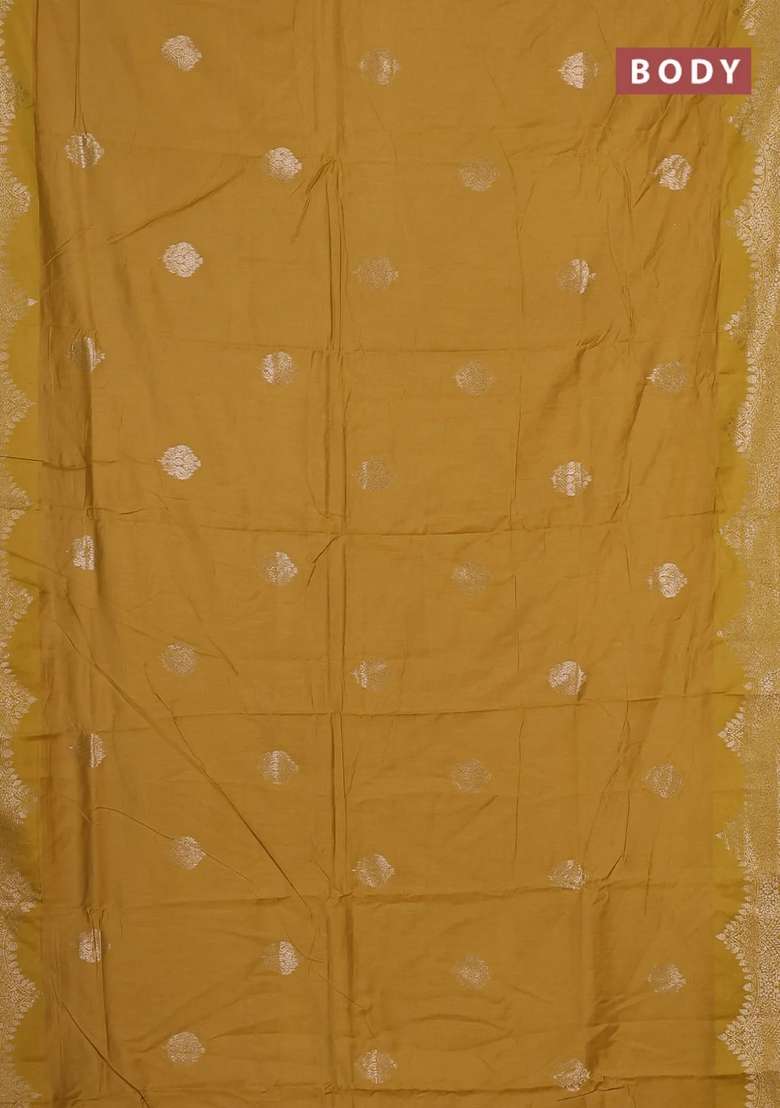 Semi Chanderi Silk Cotton Saree Mustard Yellow With Alllover Zari Woven Buttas And Zari Woven Border With Buttas And Brocade Design For Women - Indya