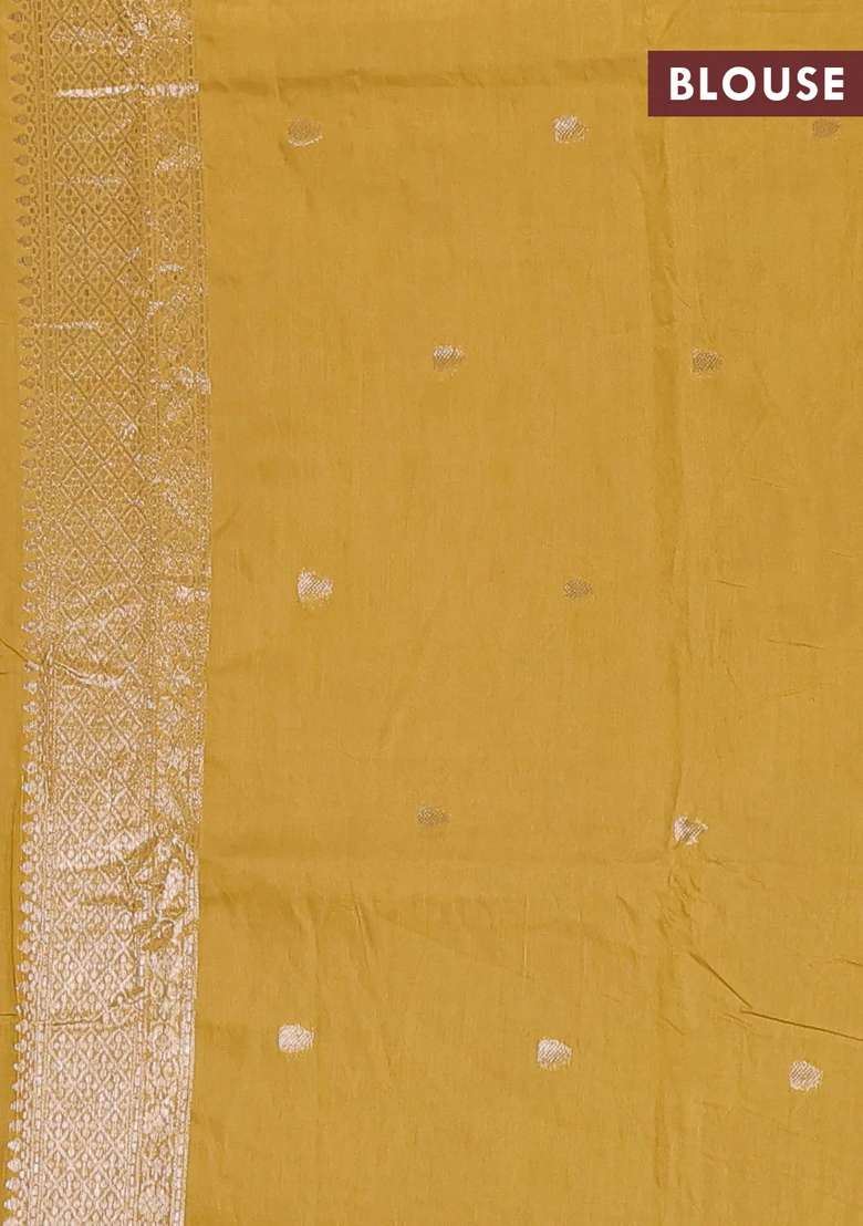 Semi Chanderi Silk Cotton Saree Mustard Yellow With Alllover Zari Woven Buttas And Zari Woven Border With Buttas And Brocade Design For Women - Indya
