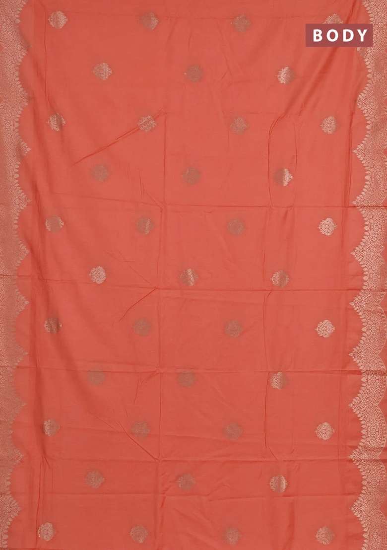 Semi Chanderi Silk Cotton Saree Orange With Alllover Zari Woven Buttas And Zari Woven Border With Buttas And Brocade Design For Women - Indya