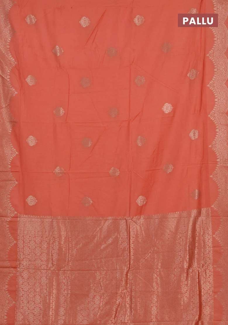 Semi Chanderi Silk Cotton Saree Orange With Alllover Zari Woven Buttas And Zari Woven Border With Buttas And Brocade Design For Women - Indya