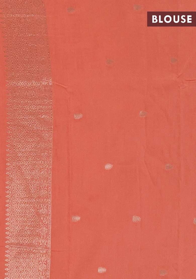 Semi Chanderi Silk Cotton Saree Orange With Alllover Zari Woven Buttas And Zari Woven Border With Buttas And Brocade Design For Women - Indya