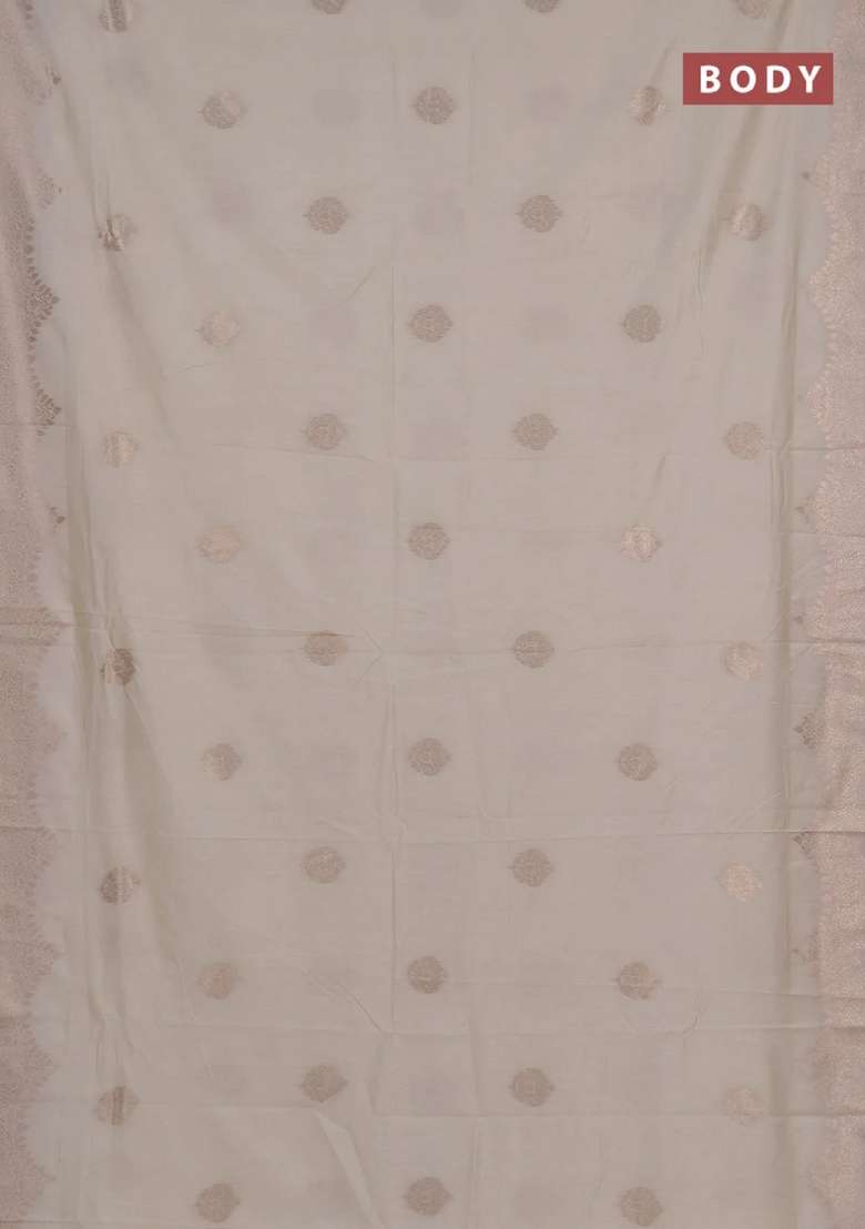 Semi Chanderi Silk Cotton Saree Off White With Alllover Zari Woven Buttas And Zari Woven Border With Buttas And Brocade Design For Women - Indya