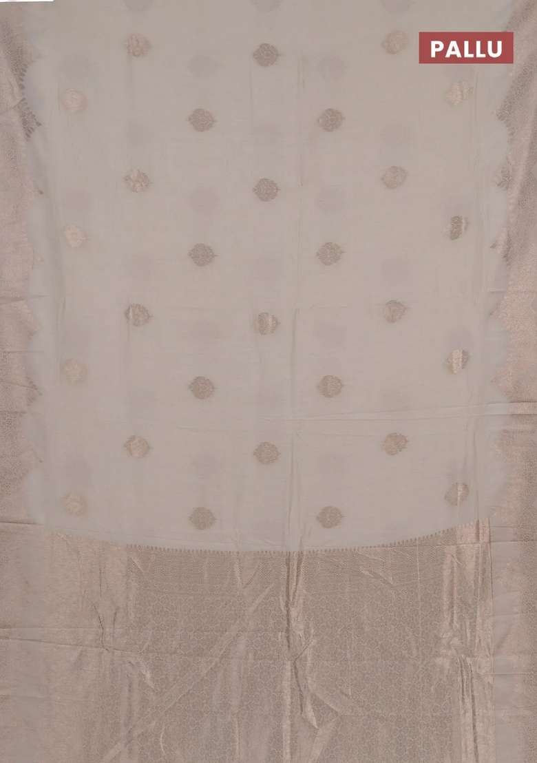 Semi Chanderi Silk Cotton Saree Off White With Alllover Zari Woven Buttas And Zari Woven Border With Buttas And Brocade Design For Women - Indya