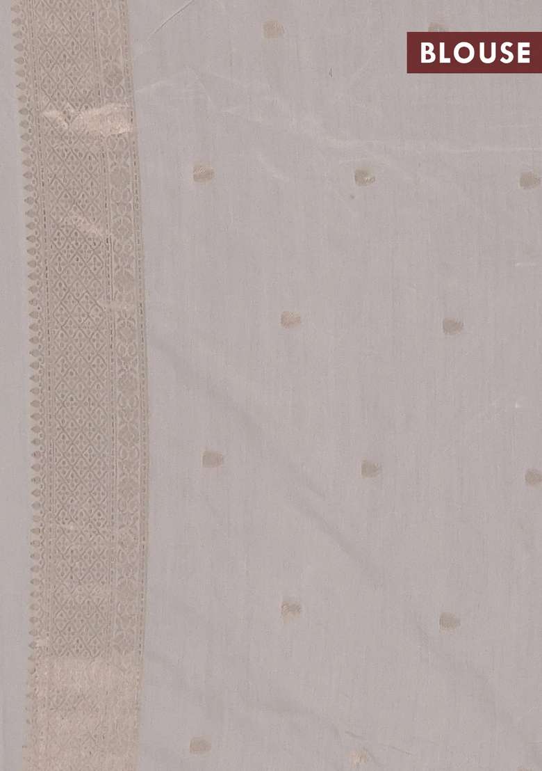 Semi Chanderi Silk Cotton Saree Off White With Alllover Zari Woven Buttas And Zari Woven Border With Buttas And Brocade Design For Women - Indya