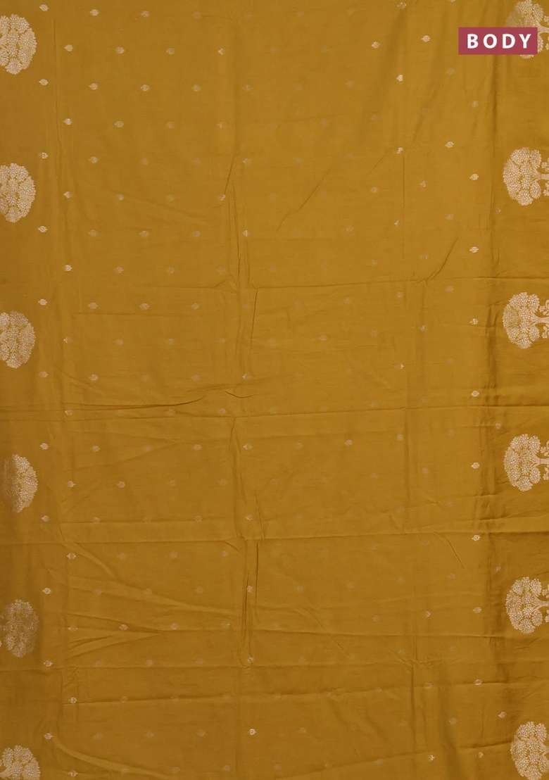 Semi Chanderi Silk Cotton Saree Mustard Yellow With Allover Zari Woven Buttas And Zari Woven Border With Buttas And Brocade Design For Women - Indya