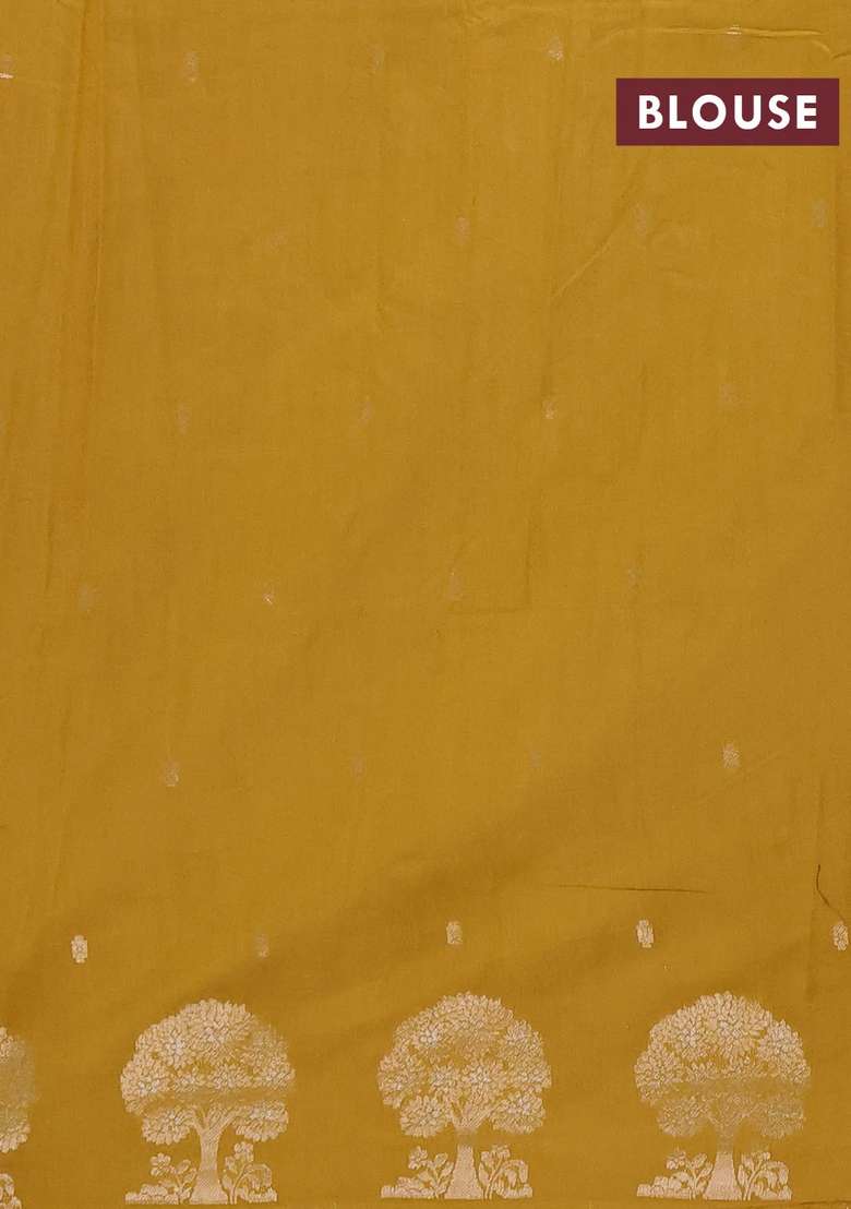 Semi Chanderi Silk Cotton Saree Mustard Yellow With Allover Zari Woven Buttas And Zari Woven Border With Buttas And Brocade Design For Women - Indya