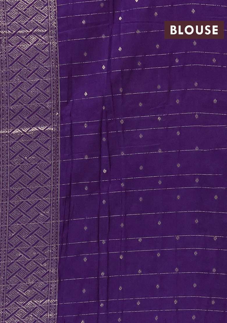 Semi Chanderi Silk Cotton Saree Purple With Allover Zari Checked Pattern And Zari Woven Border With Checks And Stripes Design For Women - Indya