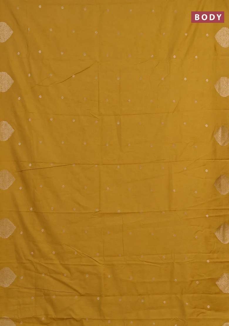 Semi Chanderi Silk Cotton Saree Mustard Yellow With Allover Zari Woven Buttas And Zari Woven Butta Border With Buttas And Brocade Design For Women - Indya
