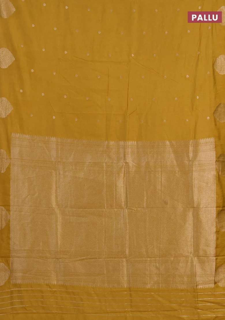 Semi Chanderi Silk Cotton Saree Mustard Yellow With Allover Zari Woven Buttas And Zari Woven Butta Border With Buttas And Brocade Design For Women - Indya