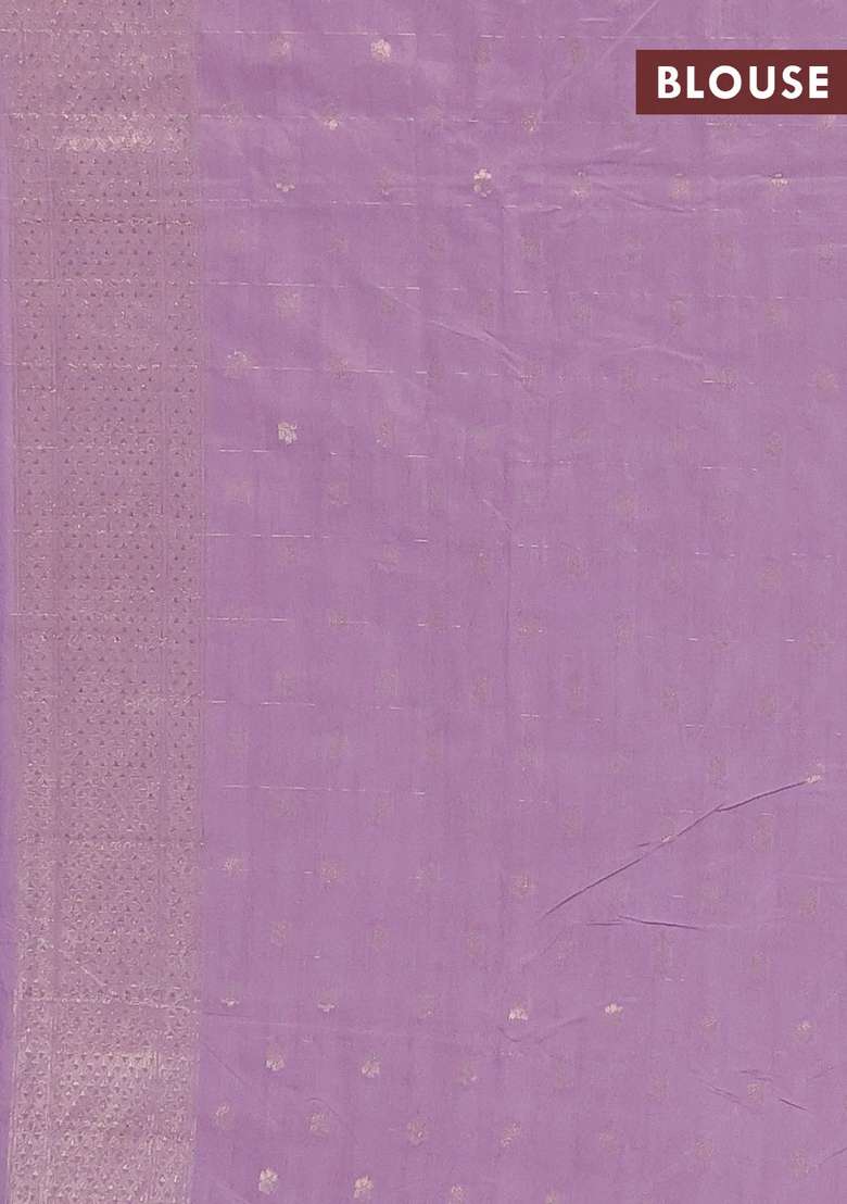 Semi Chanderi Silk Cotton Saree Lavender With Allover Zari Checks Buttas And Zari Woven Border With Buttas And Brocade Design For Women - Indya