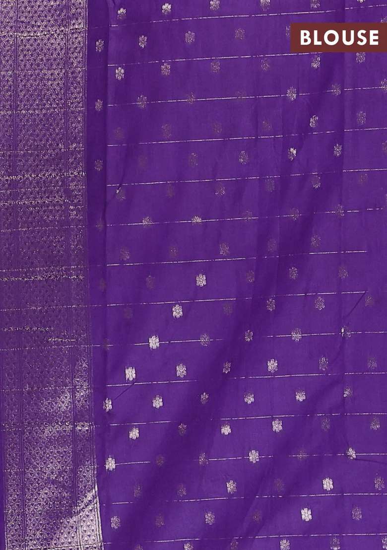 Semi Chanderi Silk Cotton Saree Violet With Allover Zari Checks Buttas And Zari Woven Border With Buttas And Brocade Design For Women - Indya