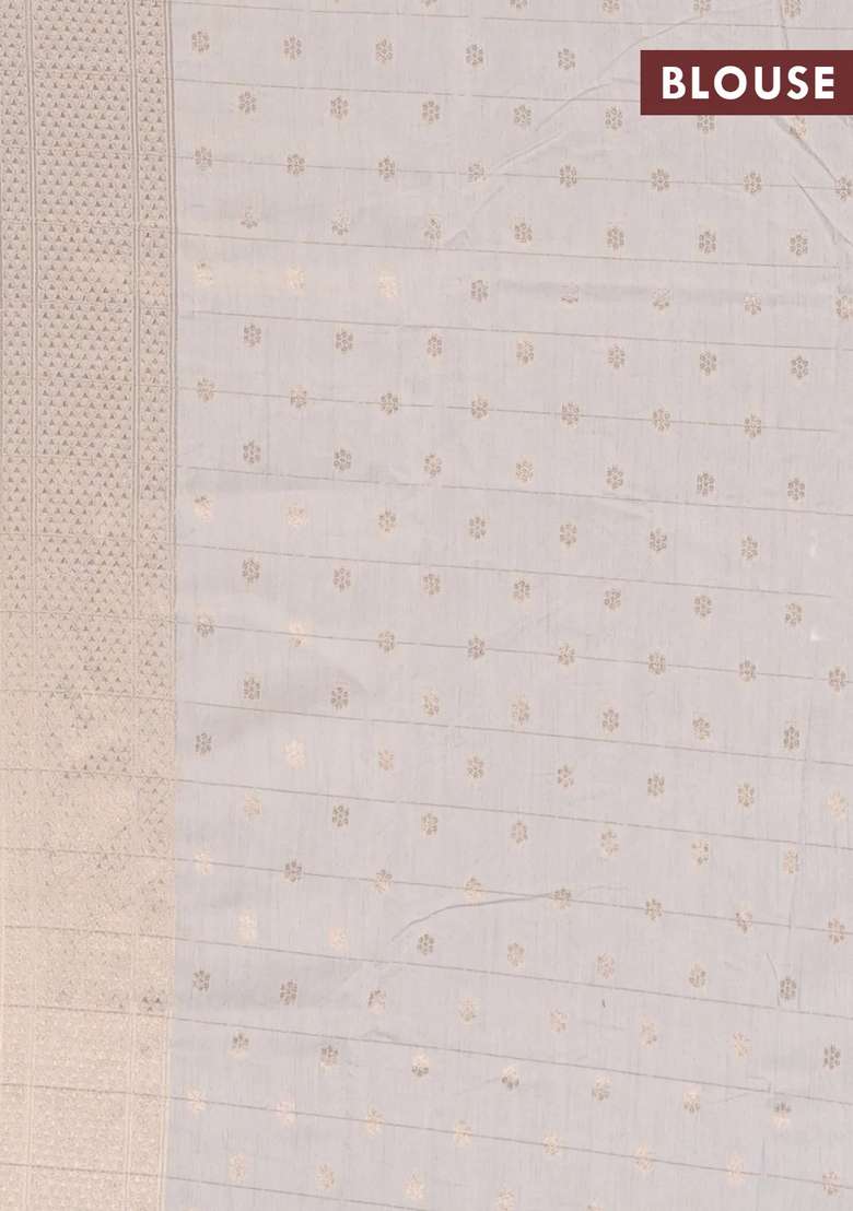 Semi Chanderi Silk Cotton Saree Off White With Allover Zari Checks Buttas And Zari Woven Border With Buttas And Brocade Design For Women - Indya