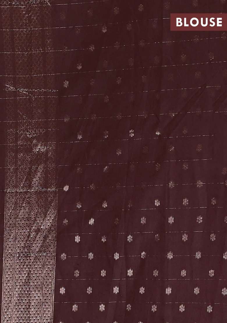Semi Chanderi Silk Cotton Saree Brown With Allover Zari Checks Buttas And Zari Woven Border With Buttas And Brocade Design For Women - Indya