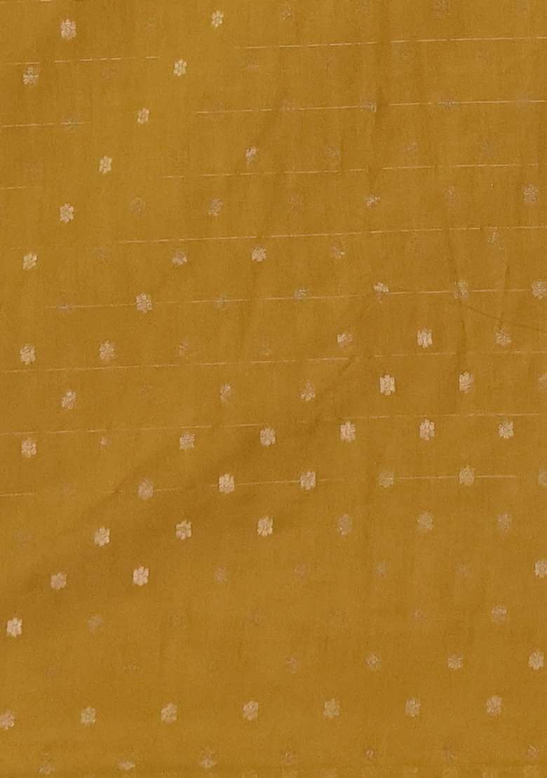 Semi Chanderi Silk Cotton Saree Mustard Yellow With Allover Zari Checks Buttas And Zari Woven Border With Buttas And Brocade Design For Women - Indya