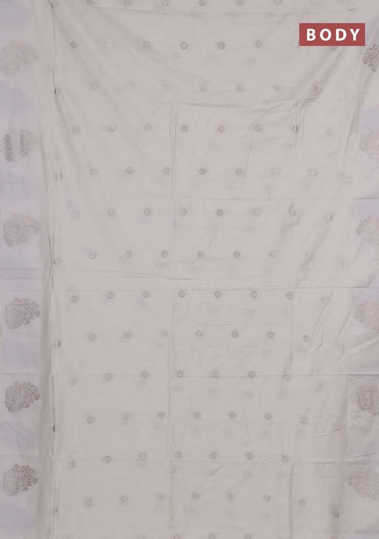 Semi Chanderi Silk Cotton Saree Cream With Allover Zari Woven Buttas And Zari Woven Butta Border With Buttas And Brocade Design For Women - Indya