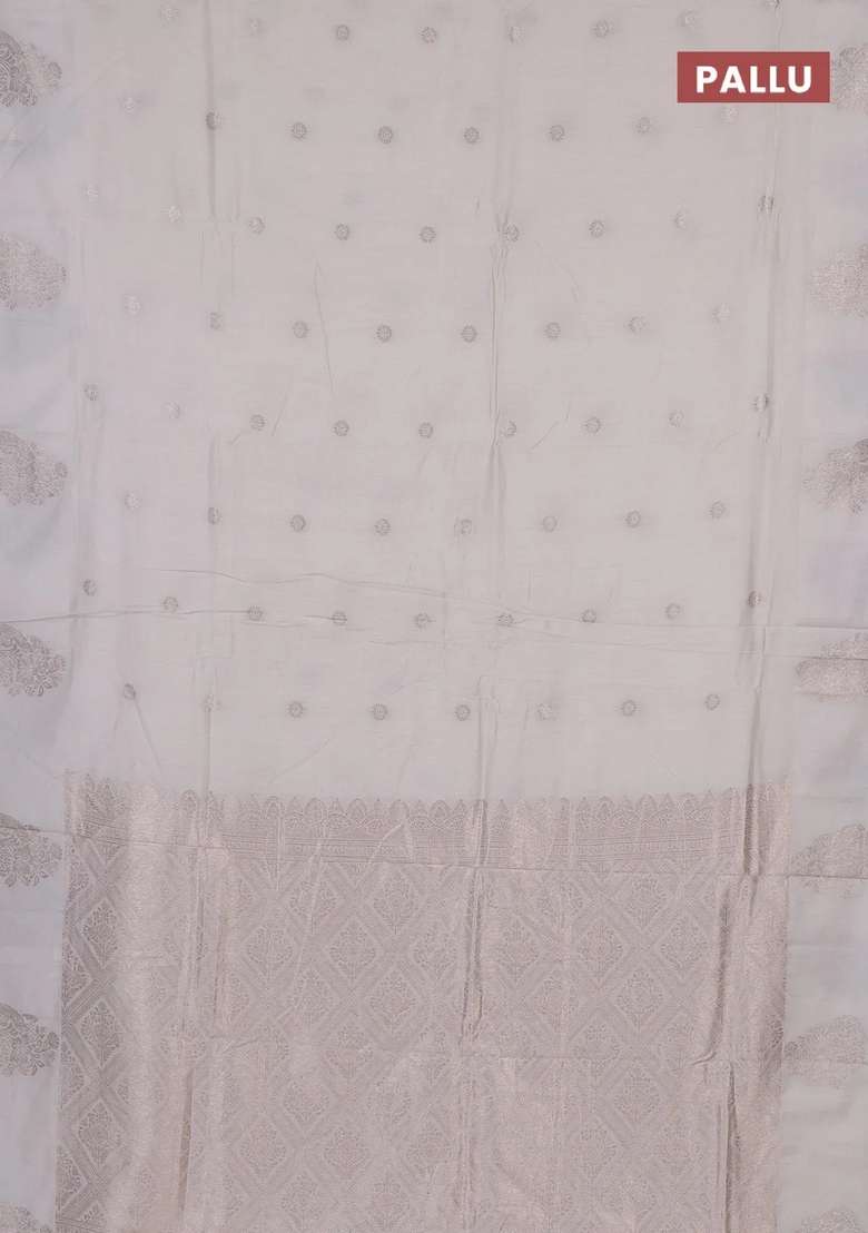 Semi Chanderi Silk Cotton Saree Cream With Allover Zari Woven Buttas And Zari Woven Butta Border With Buttas And Brocade Design For Women - Indya