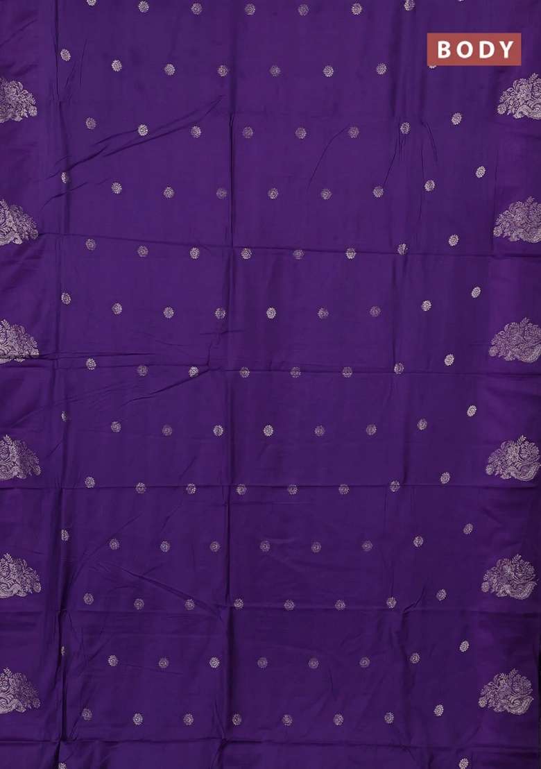 Semi Chanderi Silk Cotton Saree Violet With Allover Zari Woven Buttas And Zari Woven Butta Border With Buttas And Brocade Design For Women - Indya