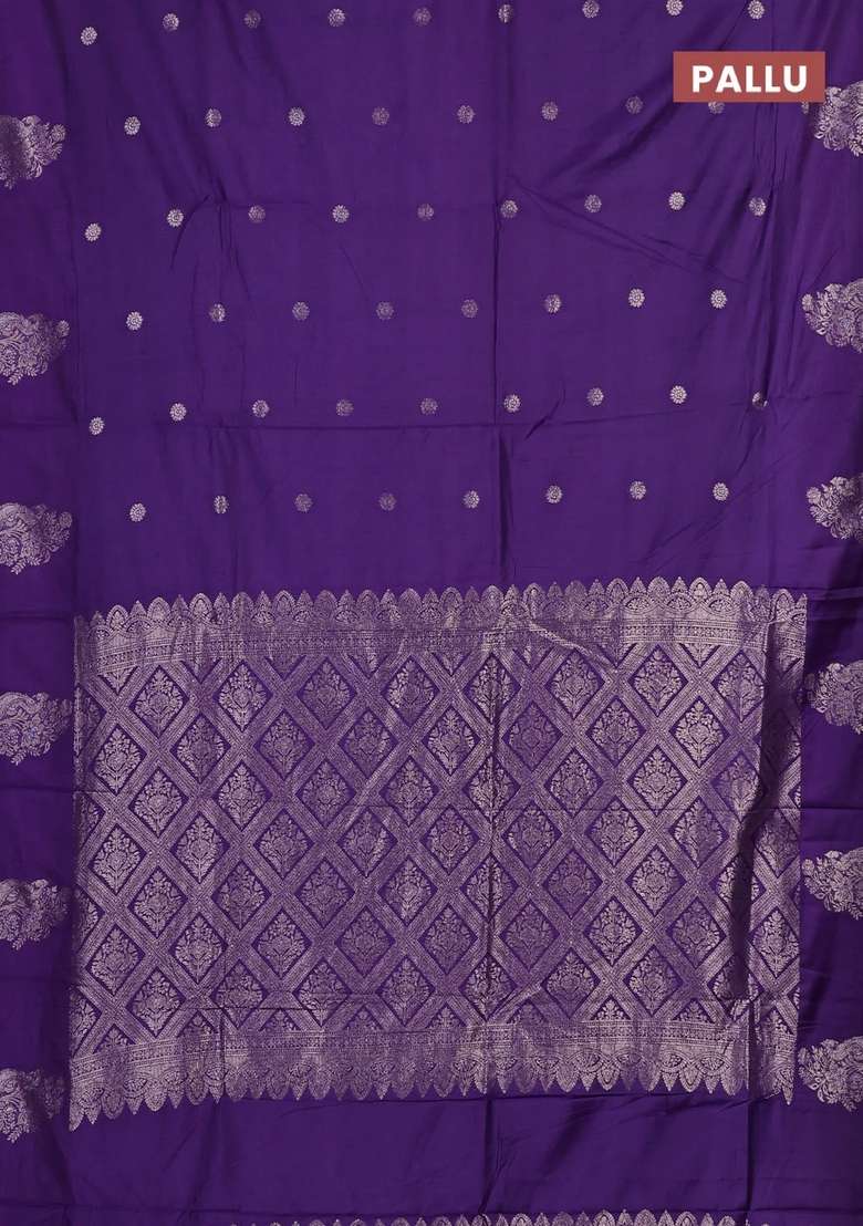 Semi Chanderi Silk Cotton Saree Violet With Allover Zari Woven Buttas And Zari Woven Butta Border With Buttas And Brocade Design For Women - Indya