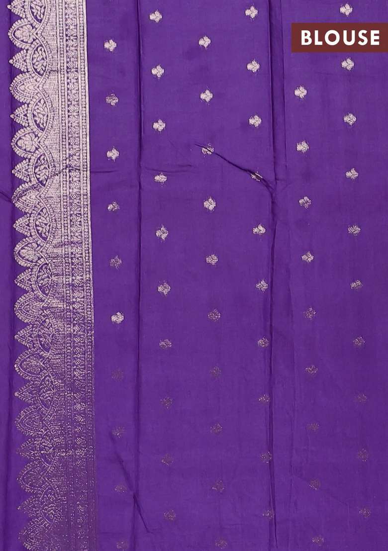 Semi Chanderi Silk Cotton Saree Violet With Allover Zari Woven Buttas And Zari Woven Butta Border With Buttas And Brocade Design For Women - Indya