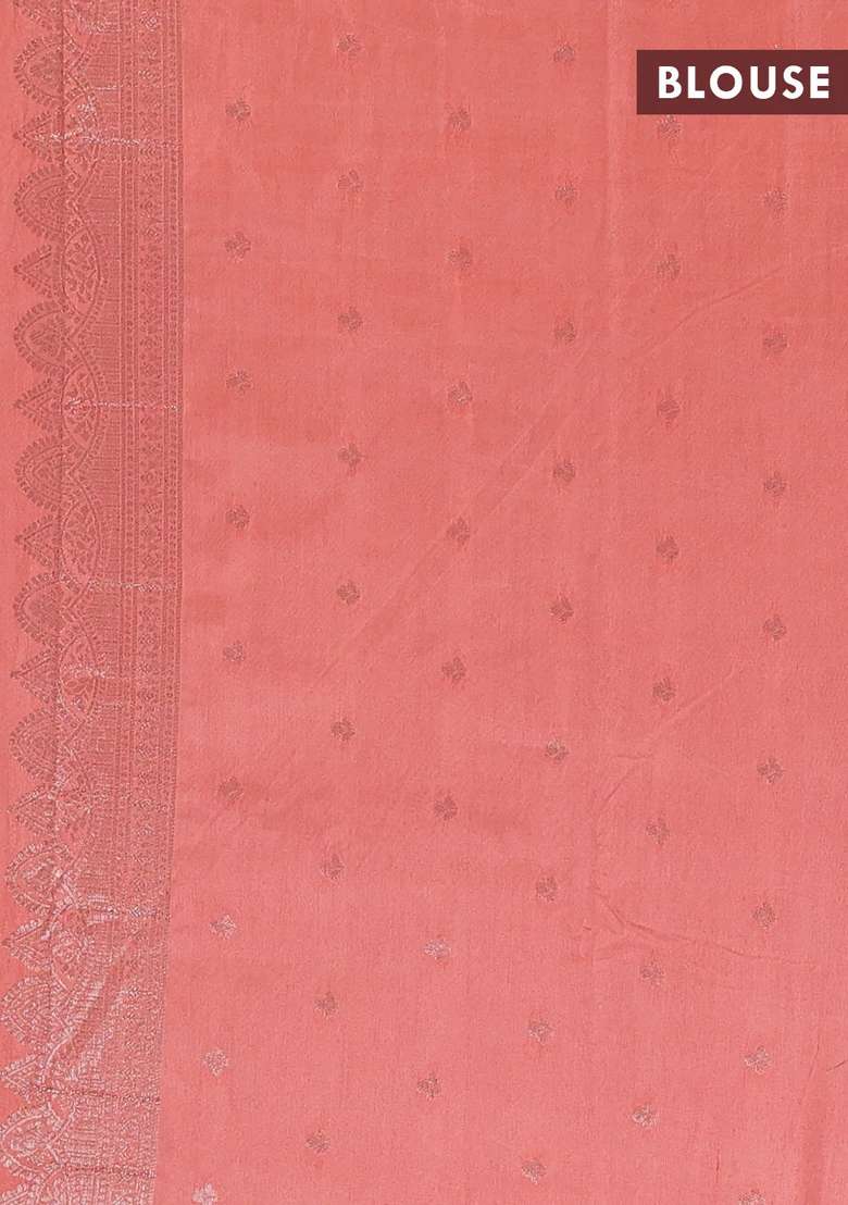Semi Chanderi Silk Cotton Saree Peach Orange With Allover Zari Woven Buttas And Zari Woven Butta Border With Buttas And Brocade Design For Women - Indya