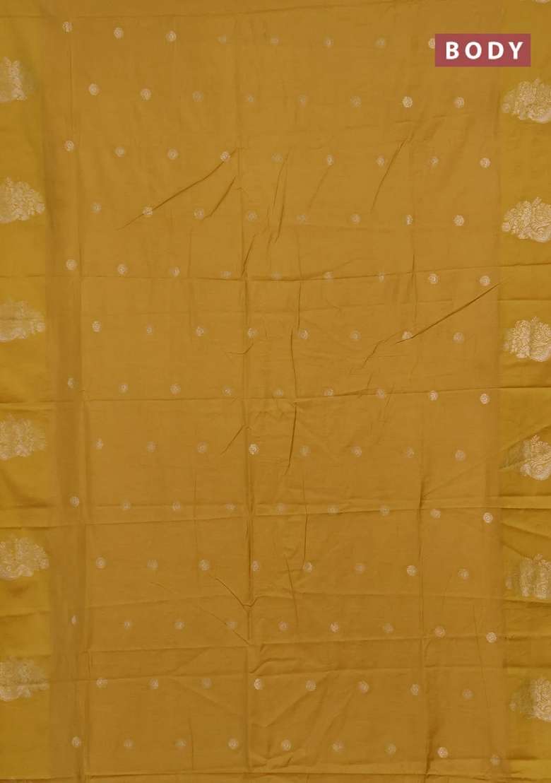 Semi Chanderi Silk Cotton Saree Mustard Yellow With Allover Zari Woven Buttas And Zari Woven Butta Border With Buttas And Brocade Design For Women - Indya