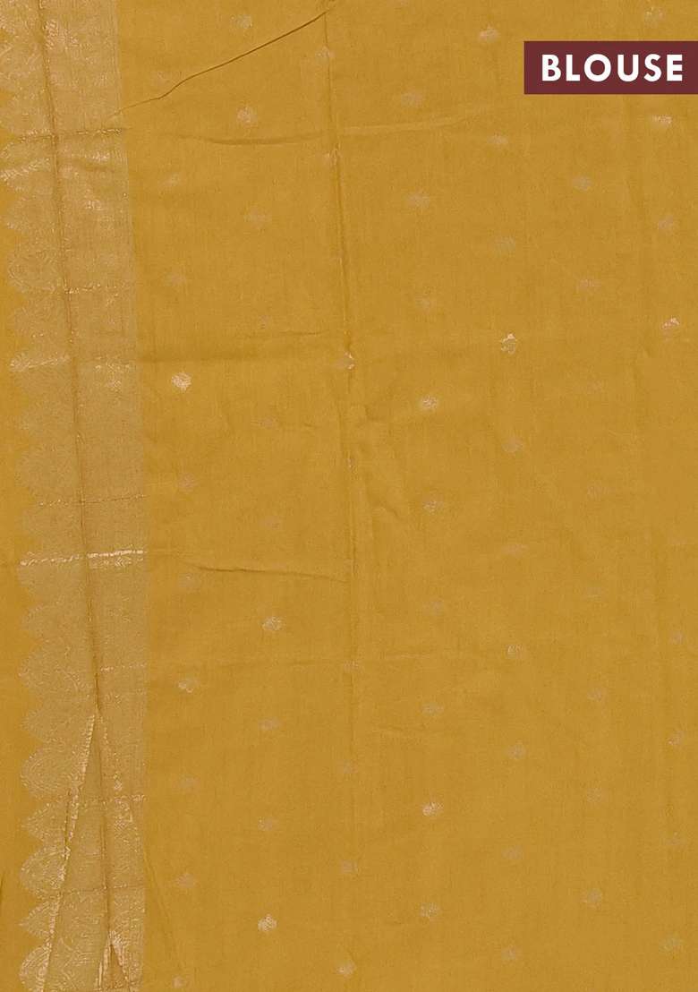 Semi Chanderi Silk Cotton Saree Mustard Yellow With Allover Zari Woven Buttas And Zari Woven Butta Border With Buttas And Brocade Design For Women - Indya