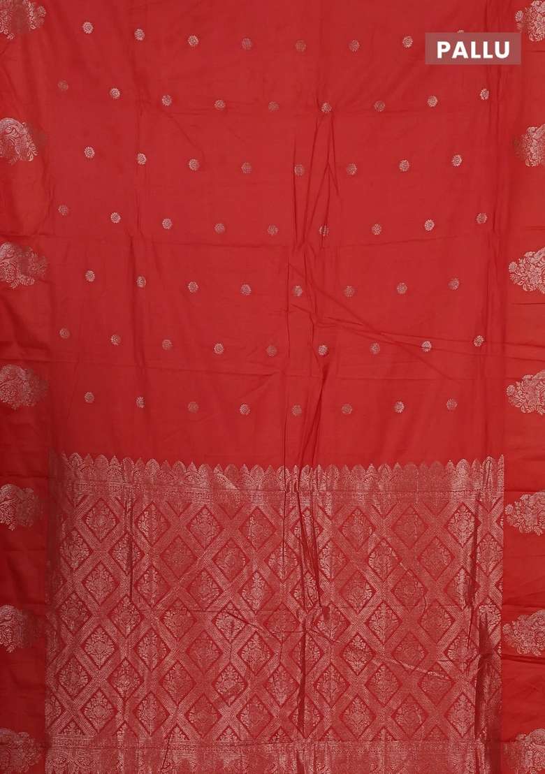 Semi Chanderi Silk Cotton Saree Orange With Allover Zari Woven Buttas And Zari Woven Butta Border With Buttas And Brocade Design For Women - Indya