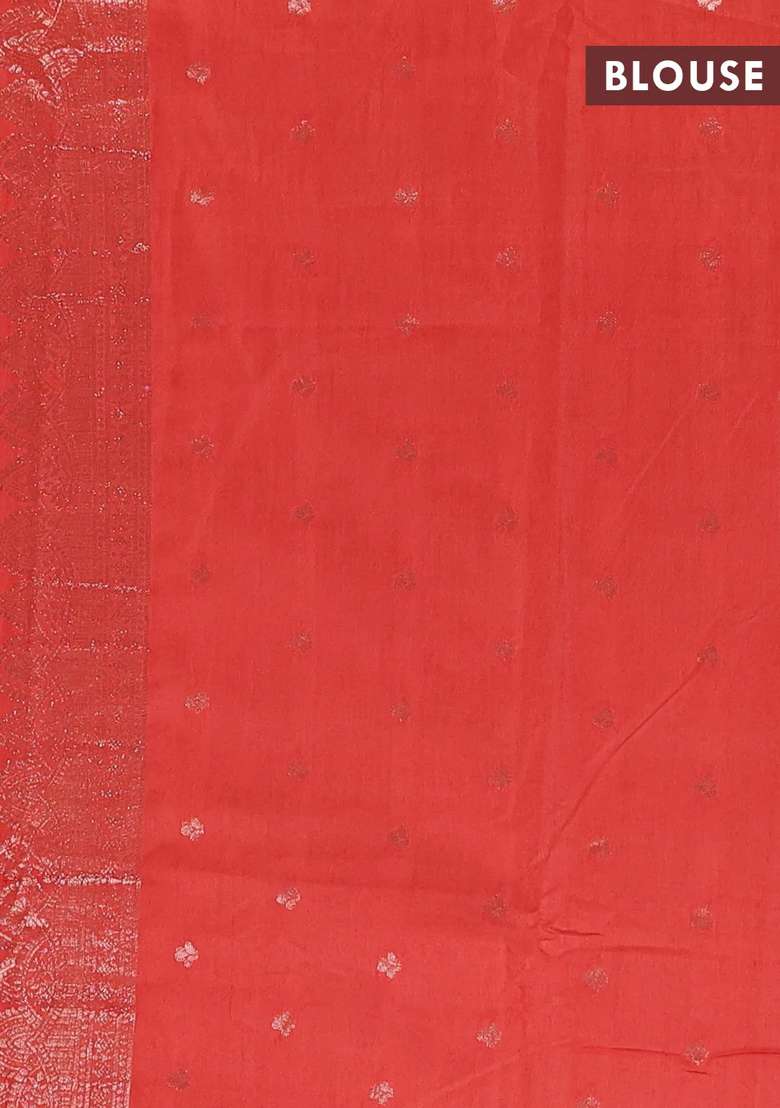Semi Chanderi Silk Cotton Saree Orange With Allover Zari Woven Buttas And Zari Woven Butta Border With Buttas And Brocade Design For Women - Indya