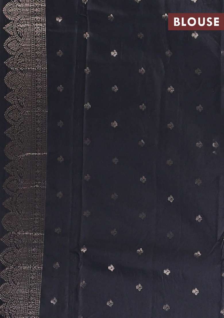 Semi Chanderi Silk Cotton Saree Black With Allover Zari Woven Buttas And Zari Woven Butta Border With Buttas And Brocade Design For Women - Indya
