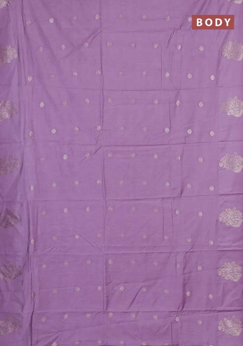 Semi Chanderi Silk Cotton Saree Pastel Purple With Allover Zari Woven Buttas And Zari Woven Butta Border With Buttas And Brocade Design For Women - Indya