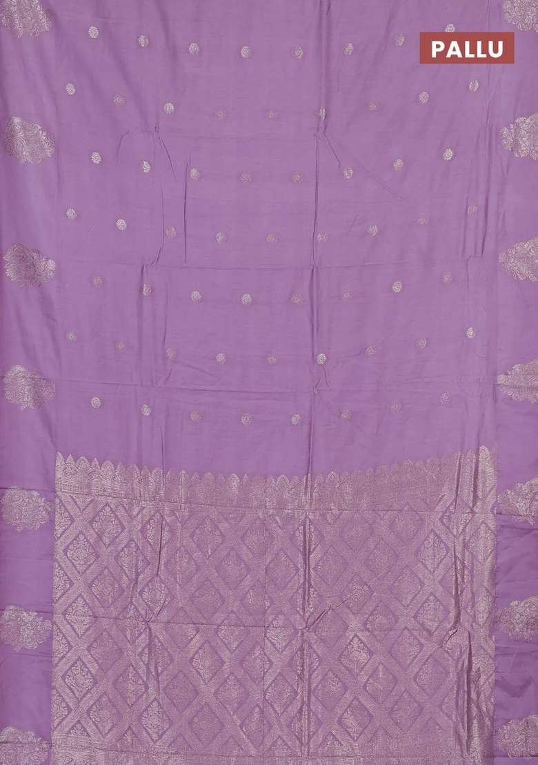 Semi Chanderi Silk Cotton Saree Pastel Purple With Allover Zari Woven Buttas And Zari Woven Butta Border With Buttas And Brocade Design For Women - Indya