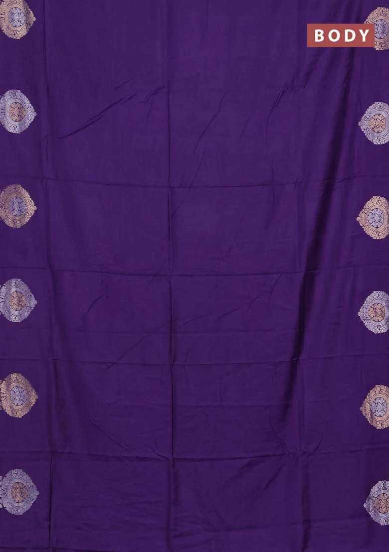 Semi Chanderi Silk Cotton Saree Violet With Plain Body And Zari Woven Butta Border With Buttas And Brocade Design For Women - Indya