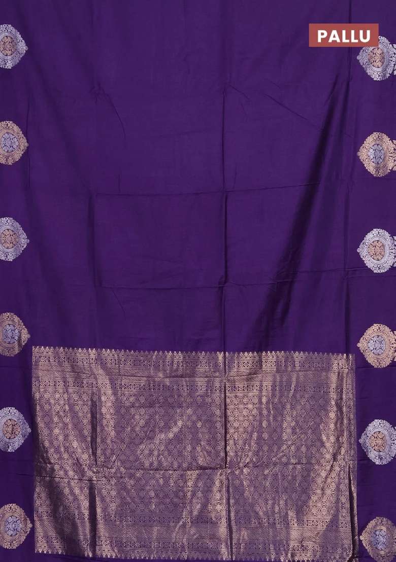 Semi Chanderi Silk Cotton Saree Violet With Plain Body And Zari Woven Butta Border With Buttas And Brocade Design For Women - Indya