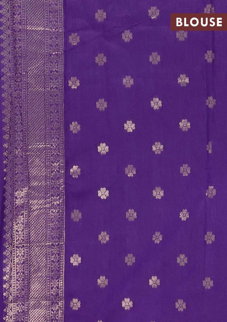 Semi Chanderi Silk Cotton Saree Violet With Plain Body And Zari Woven Butta Border With Buttas And Brocade Design For Women - Indya