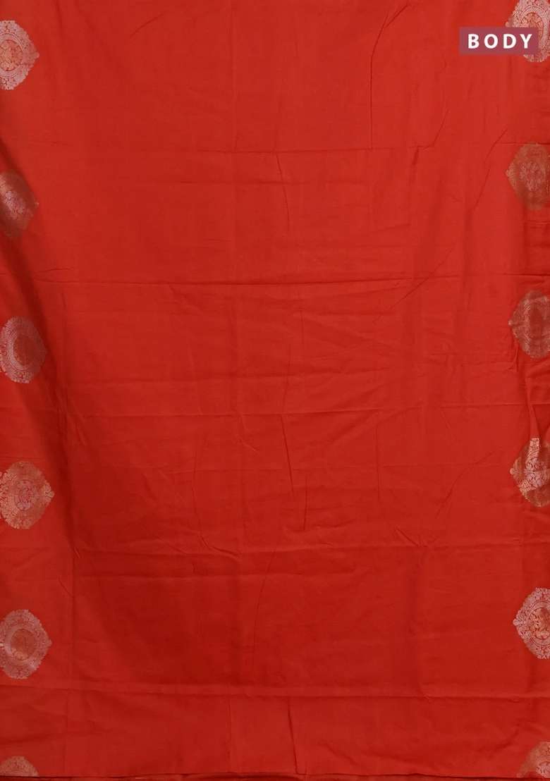 Semi Chanderi Silk Cotton Saree Orange With Plain Body And Zari Woven Butta Border With Buttas And Brocade Design For Women - Indya