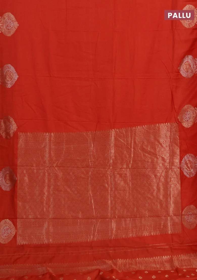 Semi Chanderi Silk Cotton Saree Orange With Plain Body And Zari Woven Butta Border With Buttas And Brocade Design For Women - Indya