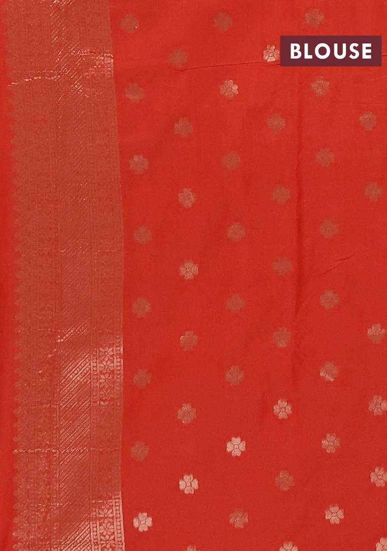 Semi Chanderi Silk Cotton Saree Orange With Plain Body And Zari Woven Butta Border With Buttas And Brocade Design For Women - Indya