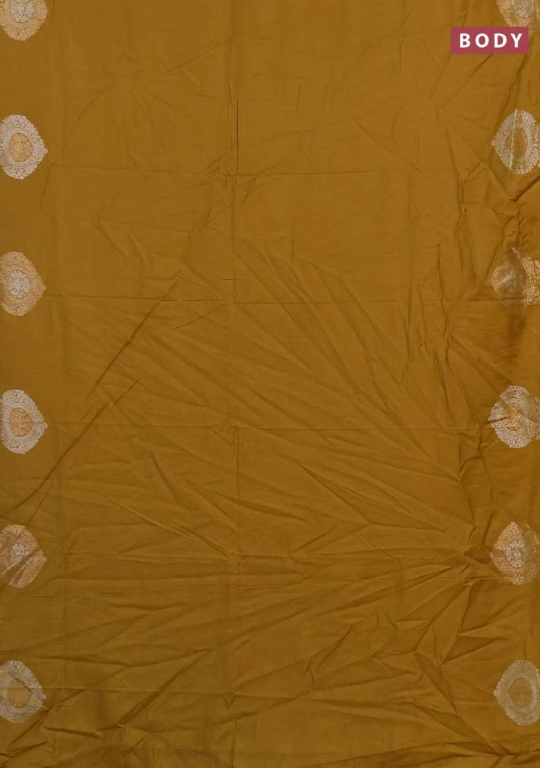 Semi Chanderi Silk Cotton Saree Mustard Yellow With Plain Body And Zari Woven Butta Border With Buttas And Brocade Design For Women - Indya