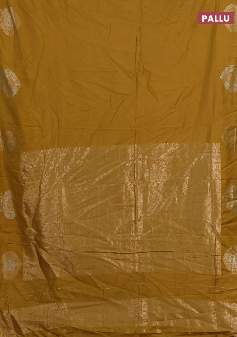Semi Chanderi Silk Cotton Saree Mustard Yellow With Plain Body And Zari Woven Butta Border With Buttas And Brocade Design For Women - Indya