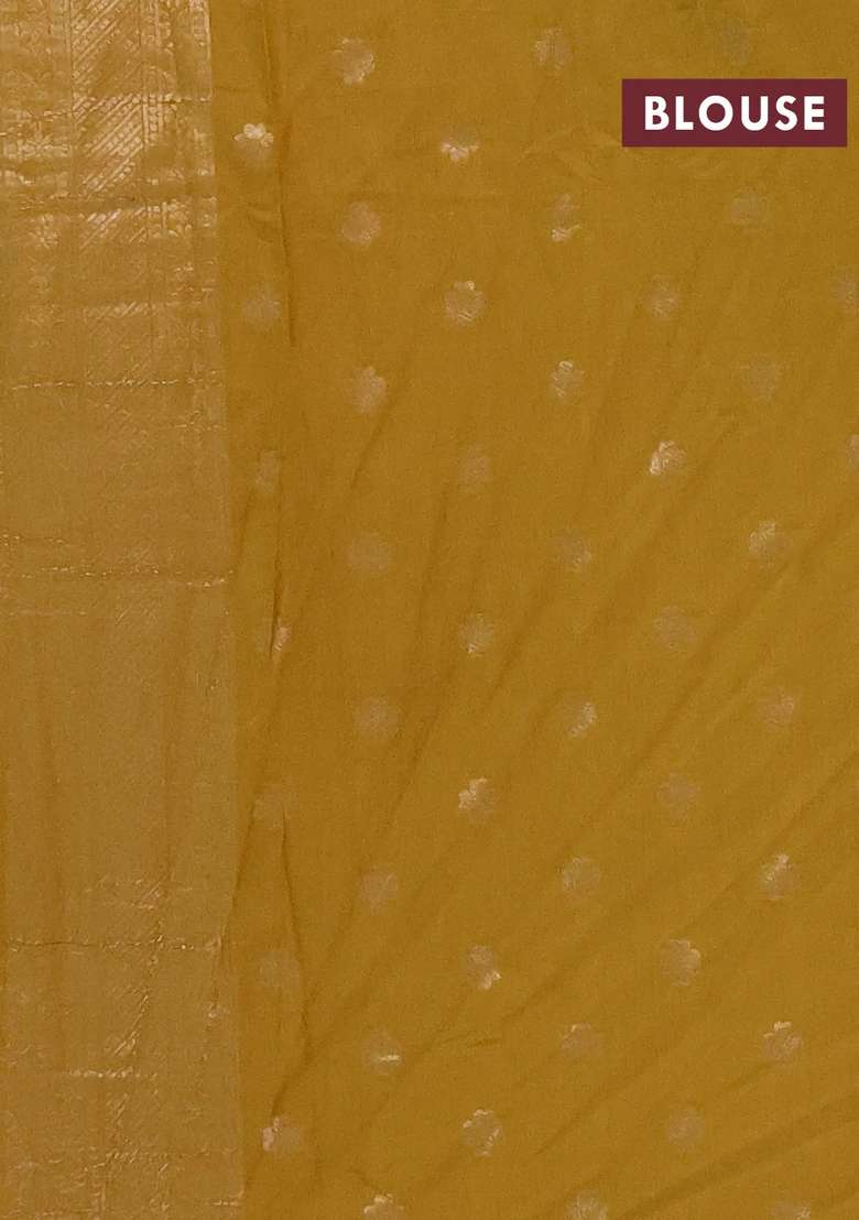 Semi Chanderi Silk Cotton Saree Mustard Yellow With Plain Body And Zari Woven Butta Border With Buttas And Brocade Design For Women - Indya