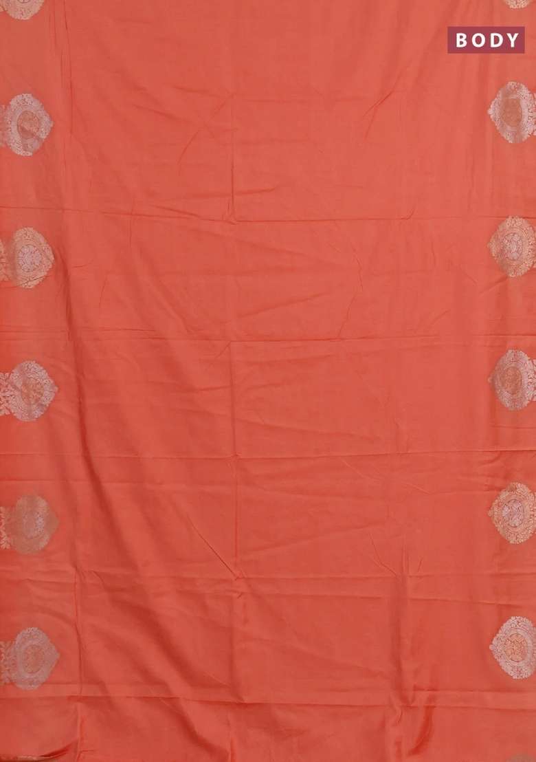 Semi Chanderi Silk Cotton Saree Orange With Plain Body And Zari Woven Butta Border With Buttas And Brocade Design For Women - Indya