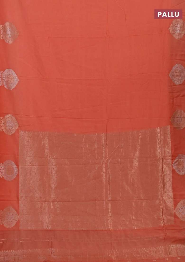 Semi Chanderi Silk Cotton Saree Orange With Plain Body And Zari Woven Butta Border With Buttas And Brocade Design For Women - Indya
