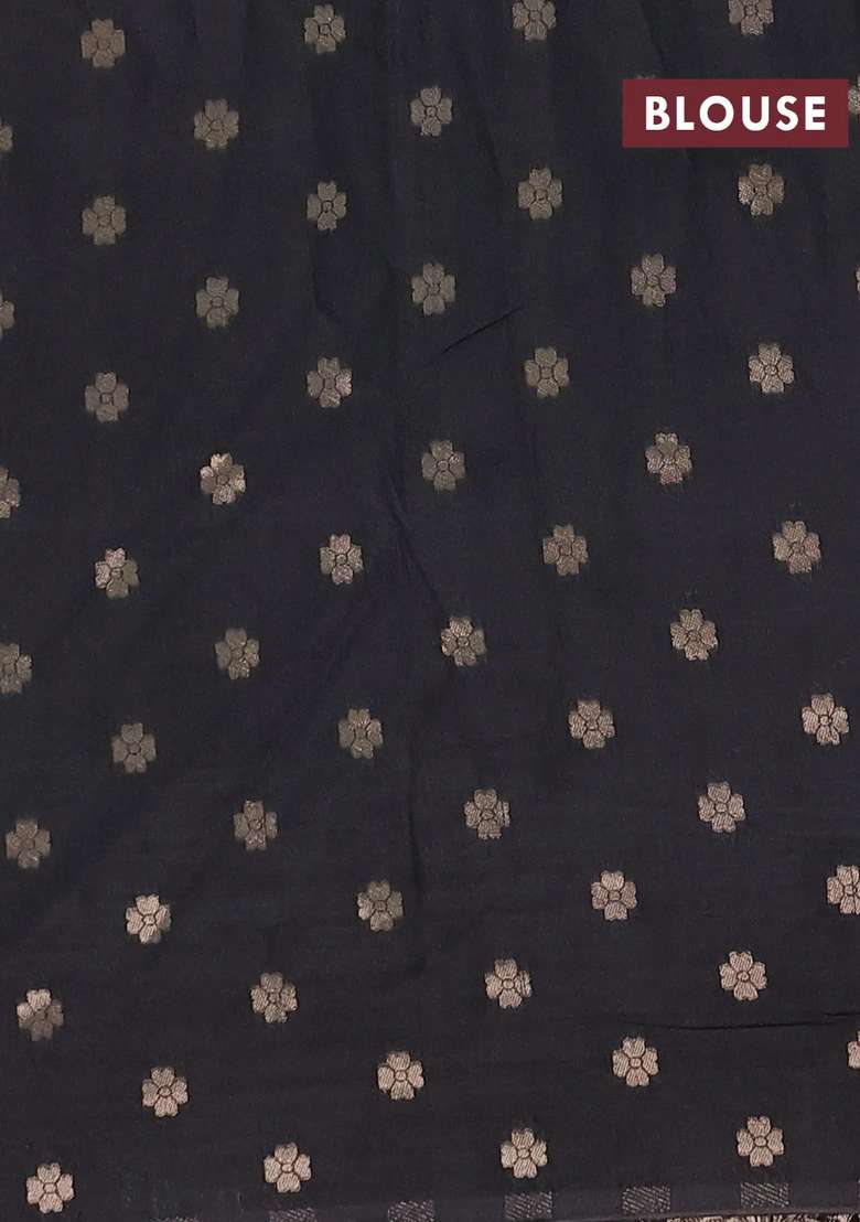 Semi Chanderi Silk Cotton Saree Black With Plain Body And Zari Woven Butta Border With Buttas And Brocade Design For Women - Indya