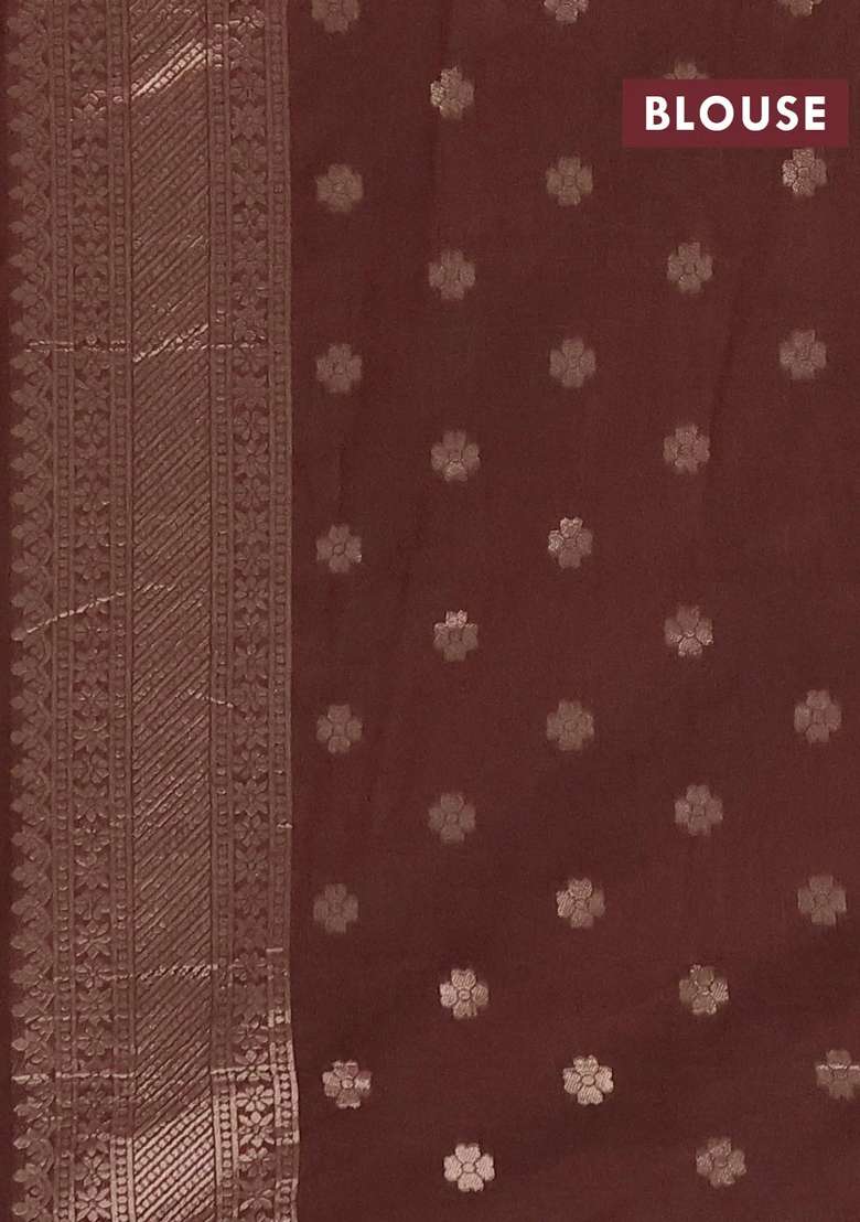Semi Chanderi Silk Cotton Saree Brown With Plain Body And Zari Woven Butta Border With Buttas And Brocade Design For Women - Indya