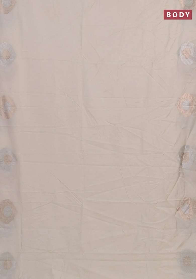 Semi Chanderi Silk Cotton Saree Off White With Plain Body And Zari Woven Butta Border With Buttas And Brocade Design For Women - Indya
