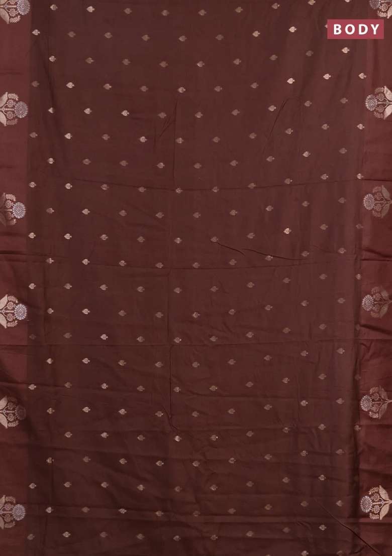 Semi Chanderi Silk Cotton Saree Brown With Allover Zari Woven Buttas And Zari Woven Butta Border With Buttas And Brocade Design For Women - Indya