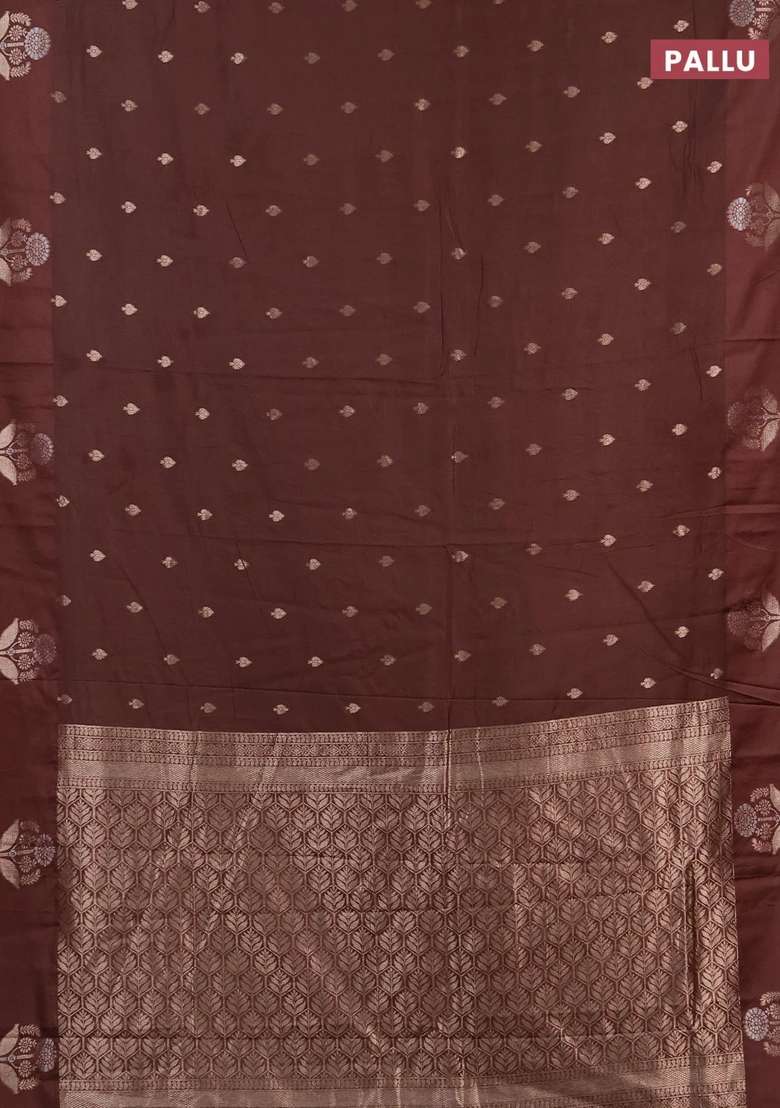Semi Chanderi Silk Cotton Saree Brown With Allover Zari Woven Buttas And Zari Woven Butta Border With Buttas And Brocade Design For Women - Indya