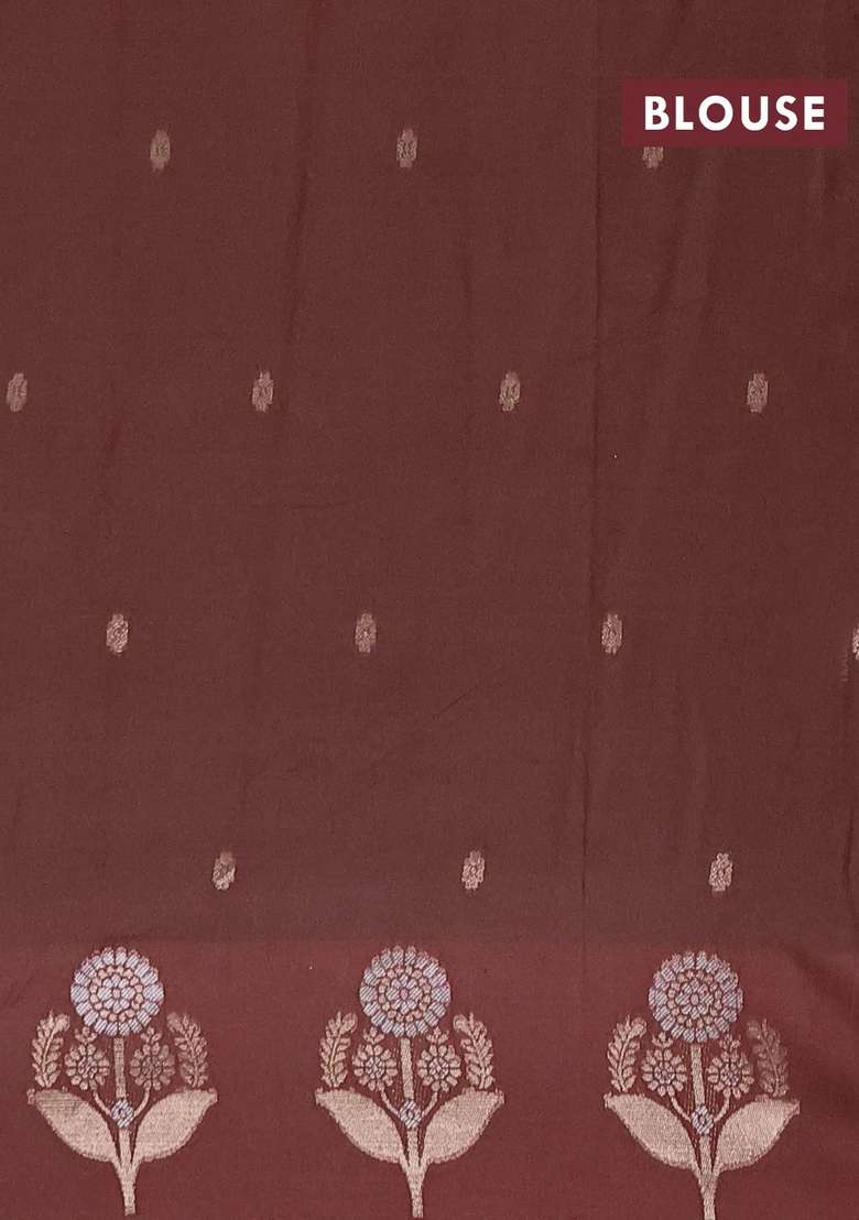 Semi Chanderi Silk Cotton Saree Brown With Allover Zari Woven Buttas And Zari Woven Butta Border With Buttas And Brocade Design For Women - Indya