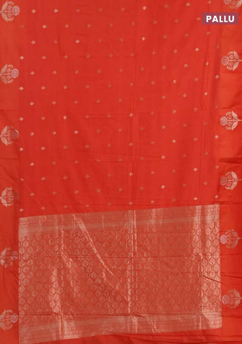 Semi Chanderi Silk Cotton Saree Orange With Allover Zari Woven Buttas And Zari Woven Butta Border With Buttas And Brocade Design For Women - Indya